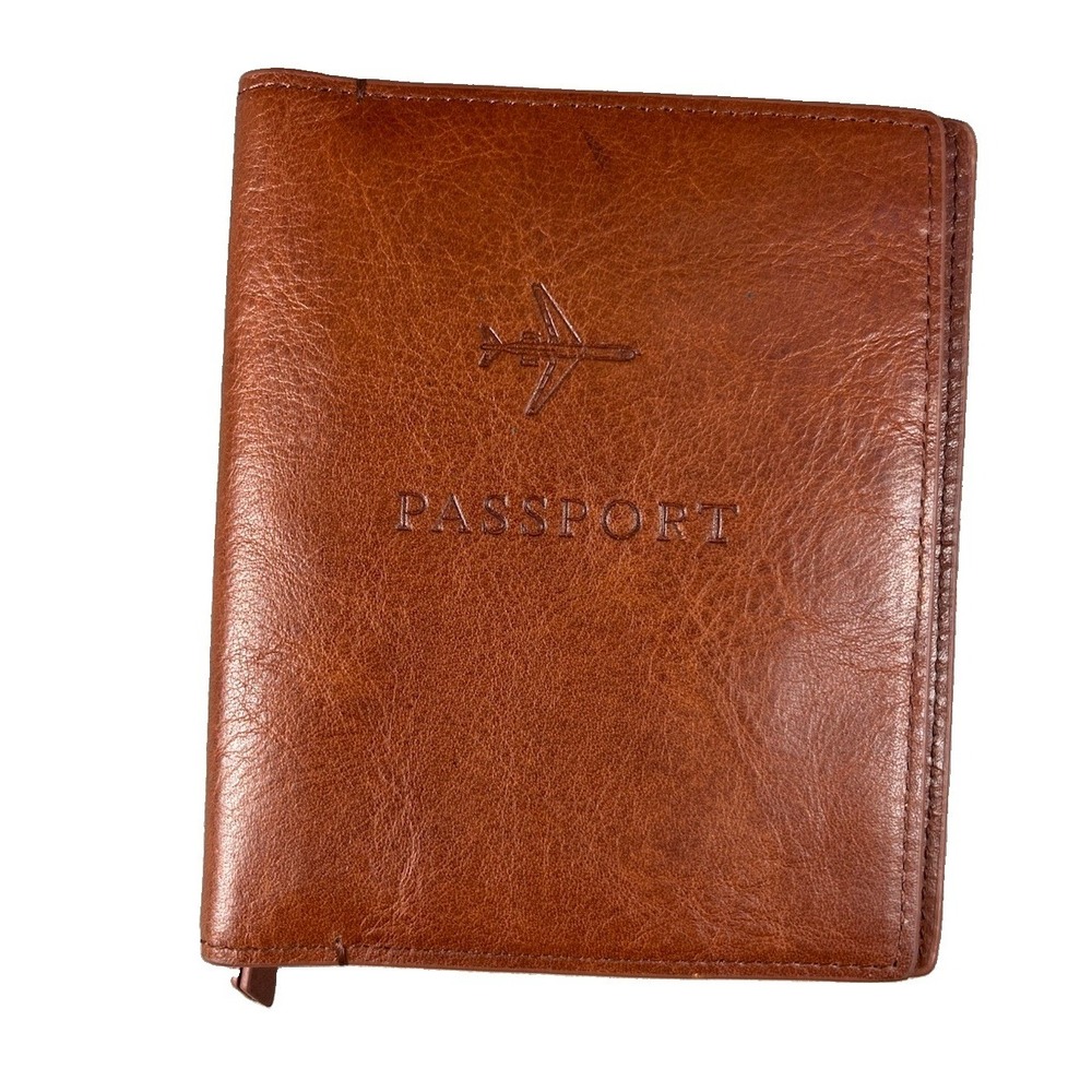 Fossil Men's Genuine Leather Brown Bifold Wallet Card and Passport Holder